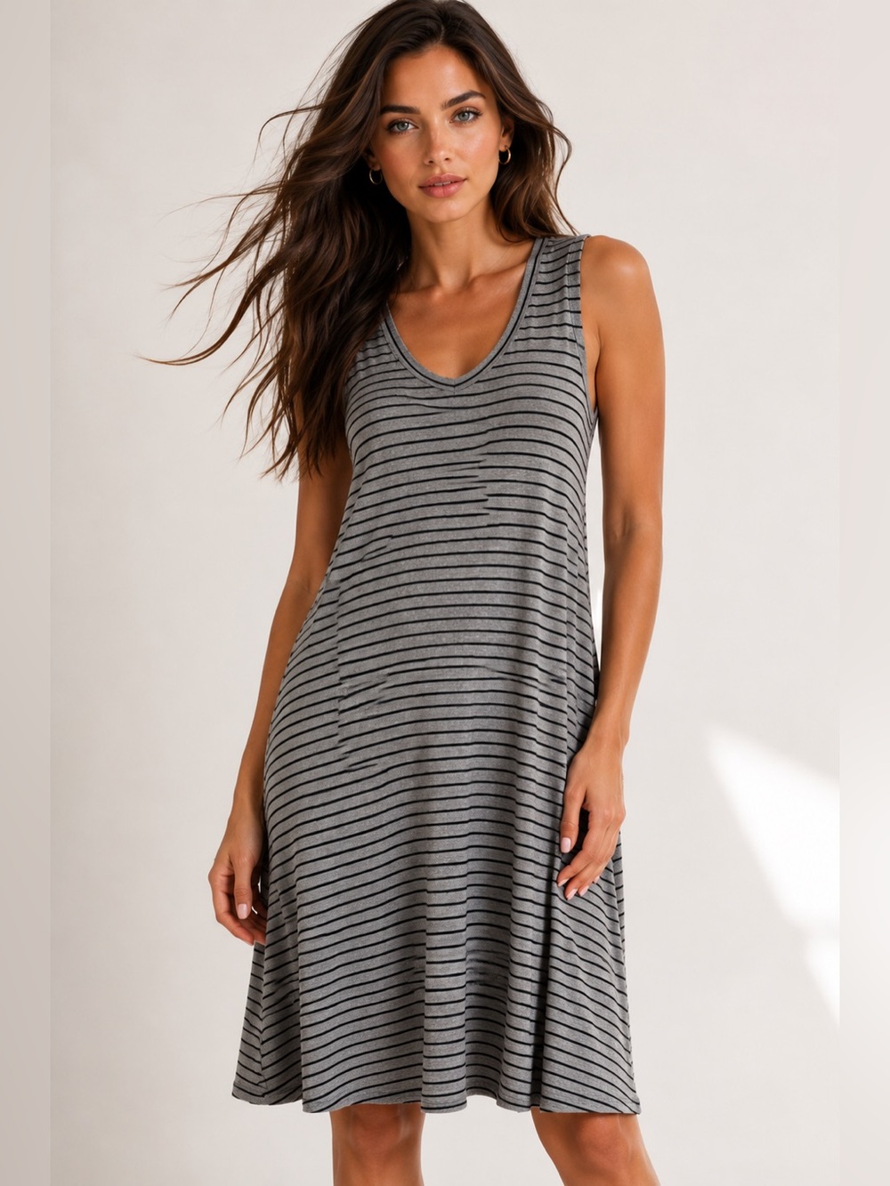 Madewell‎ Striped Tank Knee Length Dress Sleeveless Quiet Luxury Lounge Parisian